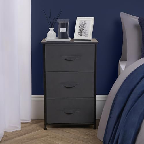 OHS Brooklyn 3 Chest of Drawers Fabric Cabinet Space-Saving Storage Organizer Stylish Sturdy Frame with 3 Canvas Drawers For Bedroom Livingroom or Office, Grey