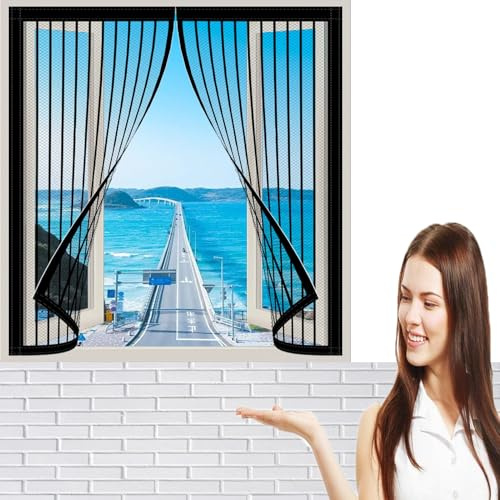 Fenster Fliegengitter 145 x 83 cm mit Selbstklebendes Klettband Fliegengitter Insektennetz Einfache Installation für Holz/Aluminium Fenster Und Balkon, Schwarz