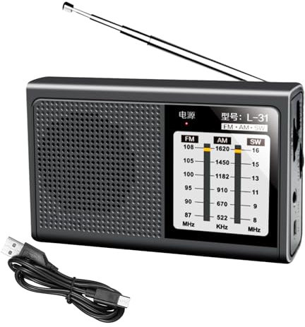 Radio Vintage Retro FM/Am/SW, Radio Portátil Mini - Batería Recargable USB, Ideal para Senderismo O Viajes (13x3.2x8cm)