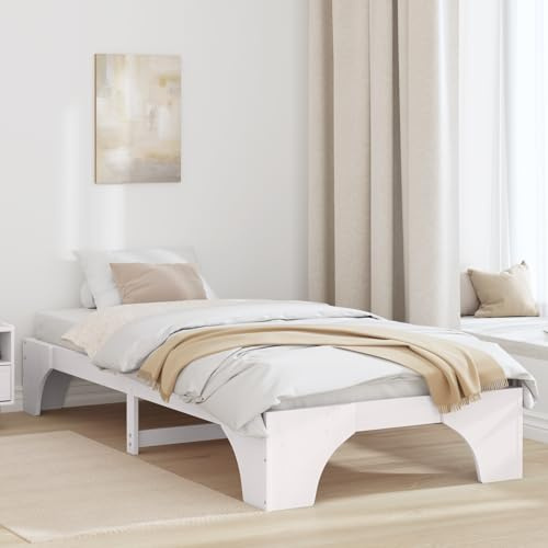 vidaXL Minimalistisches weißes Holzbettgestell | 90 x 200 cm, robustes und platzsparendes Design für Erwachsene, perfekt für moderne Schlafzimmer, einfache Montage mit Anleitung, stylisches Möbelstück