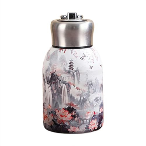 tkerinse Stainless Steel Water Bottles, Portable Insulated Water Bottle 300ml Vacuum Flask, Vintage Flower Pattern Water Bottle with Leakproof Lid, Hot Cold Drinks Container for Home Outdoor Travel