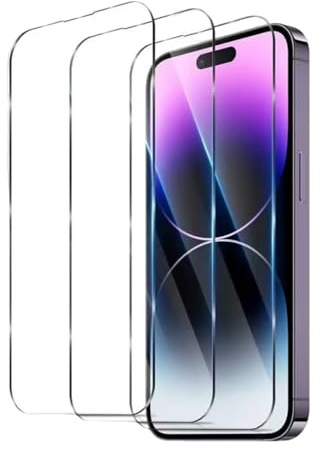 3 Piezas Protector Pantalla para iPhone 14 Pro Film Pantalla de Cristal Vidrio Templado HD Clara Alta Definición Antiarañazos Antihuellas Sin Burbujas Dureza 9H 6,1 Pulgadas Transparente Resistente