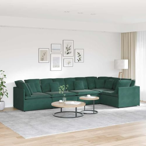 Hoopleep Modulares Sofa Samt Dunkelgrün, 400x200x64 cm, mit Kissen, Metallrahmen, Wohnzimmer Couch, Flexible Sitzgruppe für Zuhause