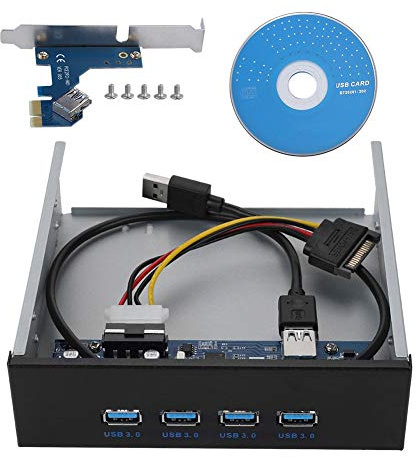 USB Front Panel Bracket, PCI - E to 4 USB3.0 Interfaces, Optical Drive Bay Mountable Expansion Panel with Soft Black Wiring and Protective Film, for PC Chassis Upgrade and External