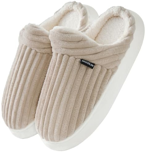Misolin Hausschuhe Damen Winter Wärme Cord Pantoffeln mit Memory-Schaum | Weiche Bequeme Plüsch Slippers, Rutschfeste Sohle, Indoor Outdoor, Ideal Als Geschenk