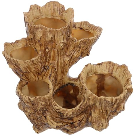 SHINEOFI Pot de Fleurs Imitation Souche Bois Flotté 6 Trous pour Succulentes et Cactus, Résine Solide Couleur Bois, Pot Décoratif D’intérieur Drainage, pour Bureaux et Petits Espaces –