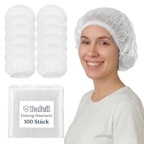 Bafeil 100 Stück Kopfhaube, OP Haube aus Einwegstoff Weiß, Einweg Haarnetze 100 Stk für die Küche oder Zahnarzt,Hygienezubehör für die Medizin, OP Kopfhauben 52cm, Haarnetz Einweg