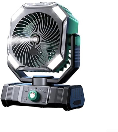 Camping Ventilator mit Sprühnebel und LED-Licht, USB-aufladbar, tragbarer Klimatisierer für Outdoor, Zelt und Reise, kompakt 28x22x9 cm(Green)