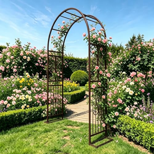 Schwarzer robuster Metall-Eisen-Bogen, Innenhof-Gussgitter, Rosenbogen, Verstärkte Rankhilfe, Eleganter Rosenbogen Gartentor aus Metall schwarz, Schmiedeeisern, Pergola[Antikbronze 140×230×40cm]
