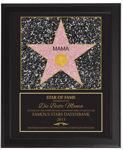 Casa Vivente Star of Fame, Hollywood-Stern, Beste Mama, Kunstdruck Mit dunklem Bilderrahmen, Personalisiert mit Jahreszahl, Muttertagsgeschenk, Geschenkidee für Frauen