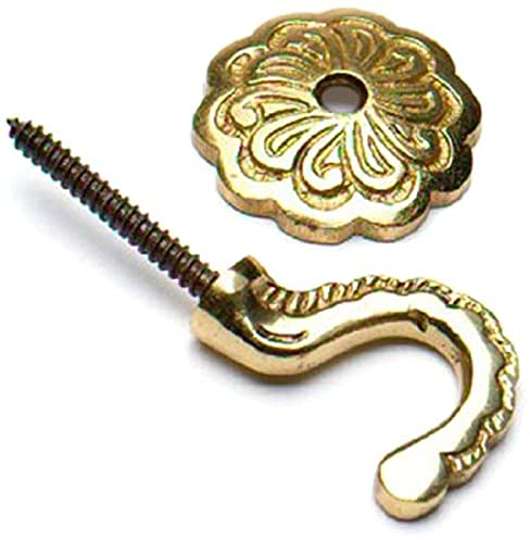 Merriway® BH01609 (2 Pcs) Rosette Curtain Drapery Hold Back Tie Back Hooks with Back Plate, 35mm (1.3/8 inch) Solid Brass - Pack of 2 Pieces