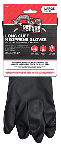 Grease Monkey Neoprene Long Cuff Gloves, Large, For washing dishes, cleaning cars, handling chemicals, or for extra grip