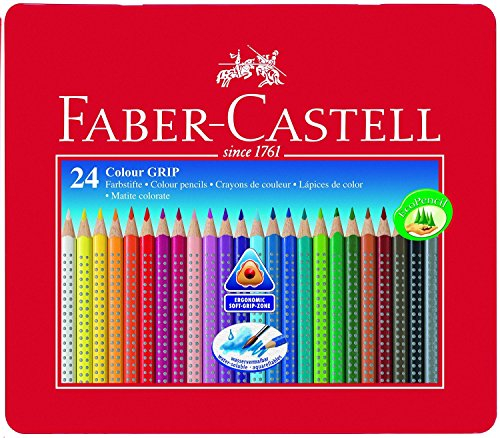 Faber Castell 112423 - Farbstifte Colour GRIP 2001, 24er Metalletui Spar-Set (1 x Farbstifte + 1 x A4 Malblock)