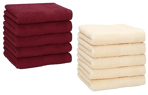 Betz 10 Stück Seiftücher Premium 100% Baumwolle Seiflappen Set 30x30 cm Farbe dunkelrot und beige