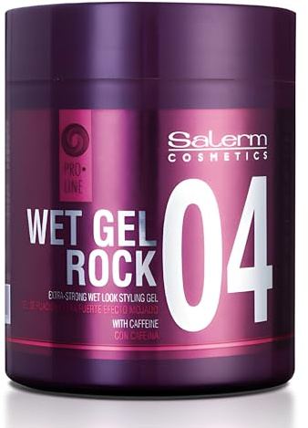 SALERM - Gel Fijador de Pelo - Pro Line Wet Gel Rock 04-500 ml - Fijación Fuerte de Larga Duración - Efecto Mojado - con Cafeína y Resinas Fijadoras - No Deja Residuos - Peinado Flexible