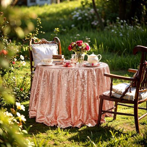 TRLYC 182,9 cm Sequins Nappe pour Mariage Paillette Nappe Couleurs sont Disponibles, Rose Gold, 72-inch