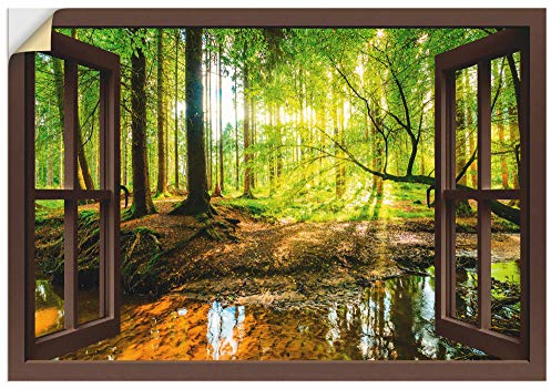 ARTland Wanddeko Wandtattoo selbstklebende Vinylfolie 100x70 cm Fensterblick Wald Natur Landschaft Bach Sonne Baum Sonnenstrahlen T6AJ