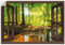 ARTland Wanddeko Wandtattoo selbstklebende Vinylfolie 100x70 cm Fensterblick Wald Natur Landschaft Bach Sonne Baum Sonnenstrahlen T6AJ