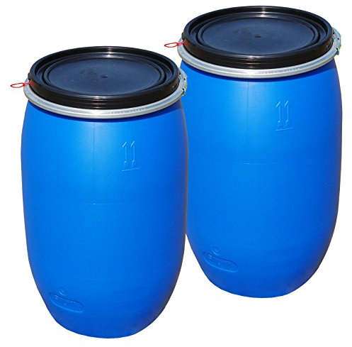 Lot de 2 Fûts alimentaire 120 L, ouverture totale, baril polyéthylène bleu (2x22120)