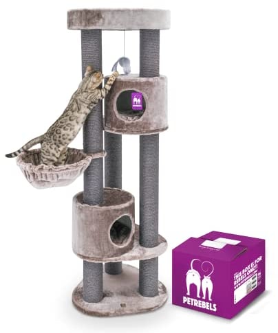 Petrebels Premium Qualität Katzenkratzbaum Charlotte 180 cm hoch, Katzenbaum mit Hängematte und Dicke Stämme Ø 12 cm, Farbe Cappuccino