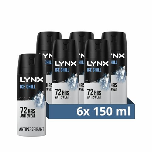 Lynx Ice Chill Anti-Perspirant Aerosol Men's Deodorant Spray with ProScent technology and an iced mint & lemon scent for 72 hours protection against odour and wetness 6x 150 ml
