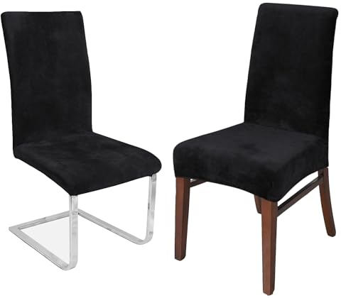 LANSHENG Dining Chair Covers Set of 4, Stretch High Back Chair Seat Protector Slipcovers, Washable Removable Kitchen Chair Covers for Dining Room (Black,Set of 4)