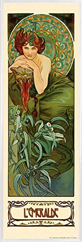 1art1 Alphonse Mucha Poster Kunstdruck Bild und Kunststoff-Rahmen - Die Edelsteine, Der Smaragd 1900 (91 x 30cm)