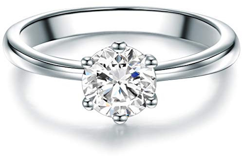 Tresor 1934 Damen-Solitärring Sterling Silber Zirkonia weiß im Brillantschliff - Verlobungsring Vorsteckring Trauring Silberring mit Stein