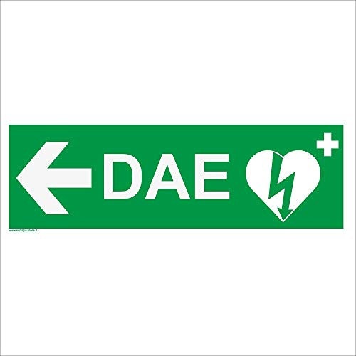 CARTELLO SEGNALETICO UNI - Defibrillatore DAE con Freccia a Sinistra o Destra - Con Adesivo in Vinile e Pannello in Forex (Pannello 5mm Stampato)