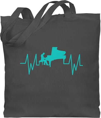 Baumwolltasche - Musik Instrument Zubehör - Flügel Herzschlag Klavier - Unisize - Dunkelgrau - musiker-geschenke instrumente jutebeutel für musiker einkaufsbeutel musikinstrumente baumwolle