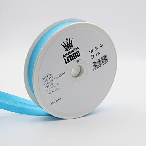 Leduc Schrägband, Baumwolle, 20 m, 30 Farben, für Doppelnähte, 8 + 20 + 8 mm, italienische Qualität, Türkis 5553