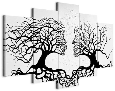 B&D XXL - Grand Tableau Mural Décoration Moderne Salon, Abstrait, 150x75 cm | Clous Inclus, Impression sur Toile, Tableaux, Posters et Arts Décoratifs, Abstraction Arbres Amour Couple Romantique Baiser