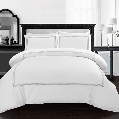 AR Ware Super King Duvet Cover Set - Soft Luxury Bratta Stitch Embroidered Microfiber Duvet Sets with 2 Pillowcases - Non Iron Bedding Hotel Quality Quilt Cover (White)