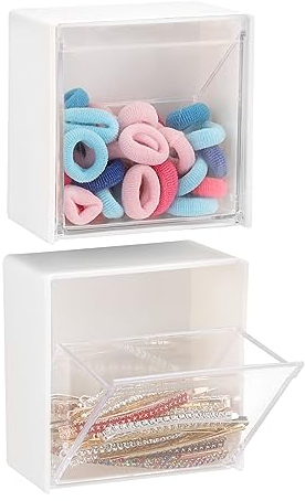2PCS Cotton Pads Holder Dispenser, Wall Mounted Cotton Ball Organizers and Storage Box Cotton Rounds Jar Containers for Cotton Ball, Floss, Hairpin, Rubber Band, Clip(3.35in x1.8in x3.35in)