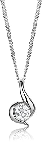 MIORE Diamant Schmuck Damen Halskette mit Anhänger 0,10 Ct Solitär Diamant in Zargenfassung Klassische Kette aus Weißgold 14 karat / 585 Gold, 45 cm lang