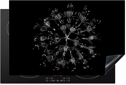 MuchoWow Herdabdeckplatte Ceranfeld Spritzschutz Küche Blume - Lila - Blau - Makro - Schwarz 81.6x52.7 cm Induktionsherd Abdeckung Induktionskochfeld Ceranfeldabdeckung