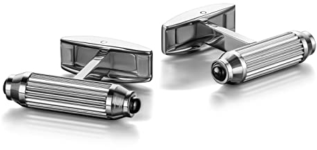 Colibri Targa Manschettenknöpfe für Herren – Designer-Manschettenknöpfe mit schwarzen Onyx-Steineinlagen – drehbarer Walschwanz-Verschluss – polierter Edelstahl – Geschenkbox