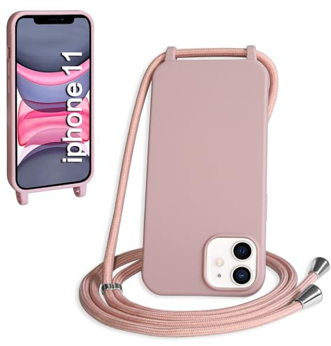 WenBaby Coque avec Cordon pour iPhone 11,Collier pour Étui bandoulière Colliers de cellulaire Mince Antichoc Réglable Lanyard Silicone Case,Couleur Lotus