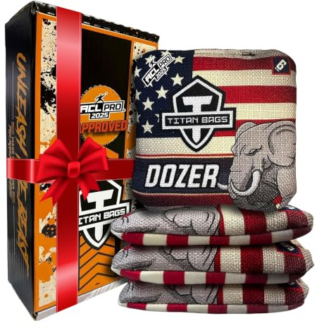 Titan Bags – Dozer Cornhole Bags – ACL PRO zugelassener Wurfsack, professionelle Cornhole Bags, Sitzsäcke für Cornhole, Wurfsäcke für den Innen- und Außenbereich, Wildleder-Turnier-Sitzsack (Merica)