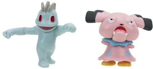 Pokémon PKW2634 - Battle Figure Pack - Machollo & Snubbull, offizielle detaillierte Figuren, je 5 cm