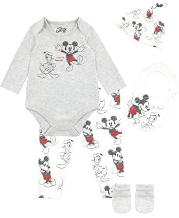 Disney Baby Jungen Mickey Mouse und Donald Duck Bodysuit mit Hut und Latz Outfit 5-teiliges Set Mehrfarbig 86