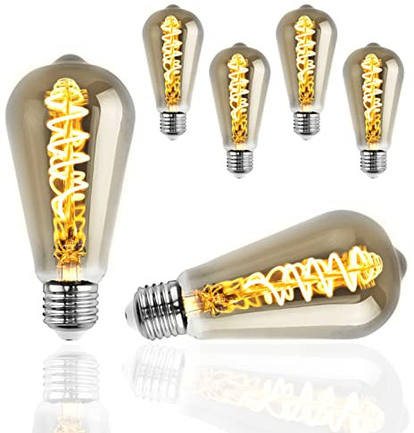 Lumiled Edison Vintage Glühbirne E27 LED Lampen ST64 6W Ersetzt 50W Glühlampe 420lm Leuchtmittel 2200K Warmweiß Retro Rauchglas Smokey Glas Große Deko 6 Stück Haus Café Bar 360° Ø64mm SMOKY