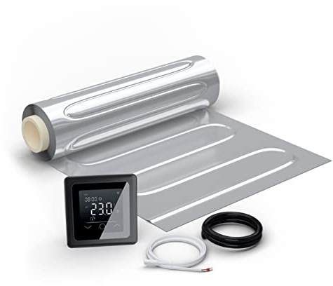WARMON elektrische Fußbodenheizung für Laminat: Zweiader-Heizmatte mit Aluminiumfolie AluPro-150 (150 W/m²) mit Thermostat MCS 750 WIFI Touch schwarz 1 m²