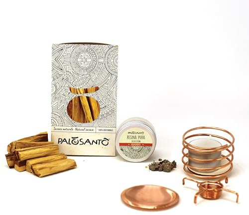 PALOSANTO - Diffusore di Aromi Palo Santo + 8 Legnetti Pequeno + 20 gr di Resina - Kit Fumigazione per Sublimare Paletti o Resina di Incenso Naturale