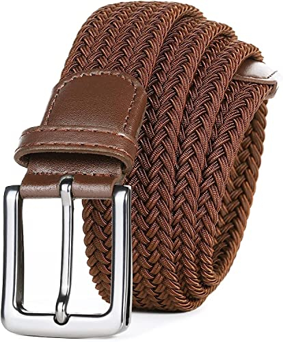 LOVMEAD Elastischer Gürtel Stretchgürtel Geflochten Herren Damen Wert Stück, Golf Stoffgürtel Flechtgürtel Dehnbarer (1 Stück -Braun, 95cm/30’’-34’’ für Taillengröße)