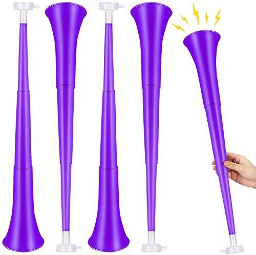 Outus 4 Pieces Collapsible Stadium Horn 24 Inch Vuvuzela Plastic Trumpet Horn Blow Noisemakers for Sporting Events Graduation Games Sports Party Supplies Favors Accessories(Purple)