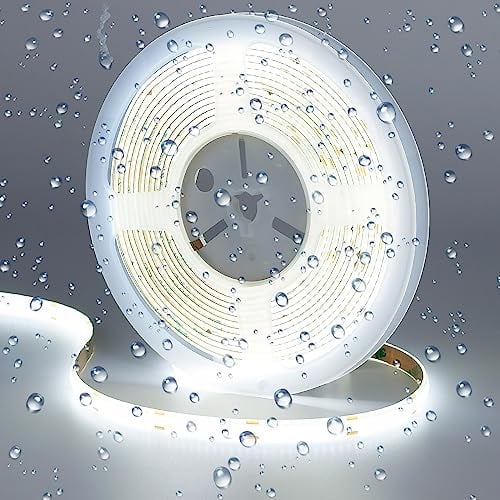 GOMING 12V COB LED Streifen Kaltes Weiß 6000K IP65 Wasserdicht 5M LED Strip 11W/M 312LED/M LED Band Selbstklebend CRI 93+ für Innen und außen Heim Küche Deko(Netzteil nicht Enthalten)