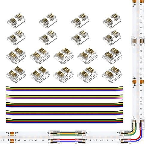 SEZO LED Streifen Verbinder Kit FCOB RGBCCT 6 polig 12mm LED Eckverbinder 18PCS Transparenter Lückenloser Lötfreier Board to Board/Board to Wire Connectors + 5PCS 15cm langer 24AWG Verlängerungsdraht
