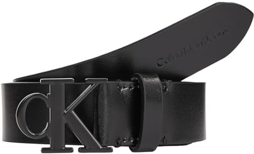 Calvin Klein Jeans Damen Gürtel Round Mono Belt aus Leder, Schwarz (Black/Black), 135 cm