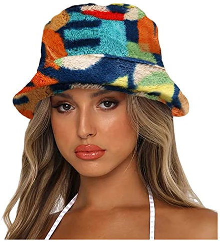 Rpporm Angelhut Herren Damen Cap Warm für Frauen Bucket Basin Hat Dicker Hut Bedruckte Männer Winter Bucket Baseball Caps Fischerhut Mit Fell